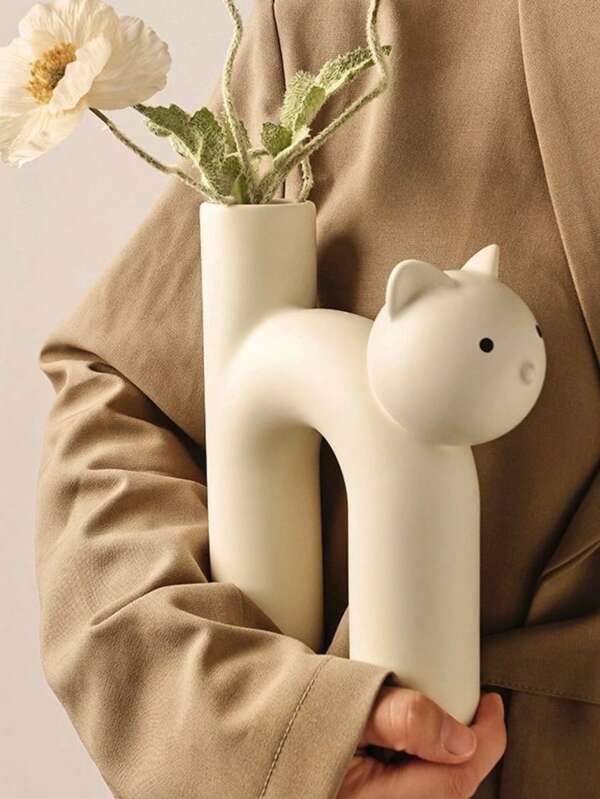 1 Stück süß geformte Katzen-Vase Dekoration - moderner minimalistischer Stil, rein weiße Färbung, niedliche Katzensilhouette, verschönert die Ästhetik des Zuhauses, geeignet für Tisch-Arrangements im Wohnzimmer, Schlafzimmer Dekoration & als Einweihungsgeschenk, ideal für gemütliche Szenarien in allen Jahreszeiten