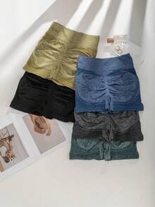 5-Pack Women'S High Waist Yoga Shorts - Breathable, Elastic, Tummy Control, Butt Lifting, Nylon And Spandex Blend, Hand Washable - Multiple Colors Shorts For Women-Gym Shorts - Nhiều màu - Xem 8