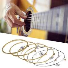 6pcs/Set Folk Guitar Strings Acoustic Guitar Strings Brass Hexagonal Steel Core Strings Set - Gold - View 6