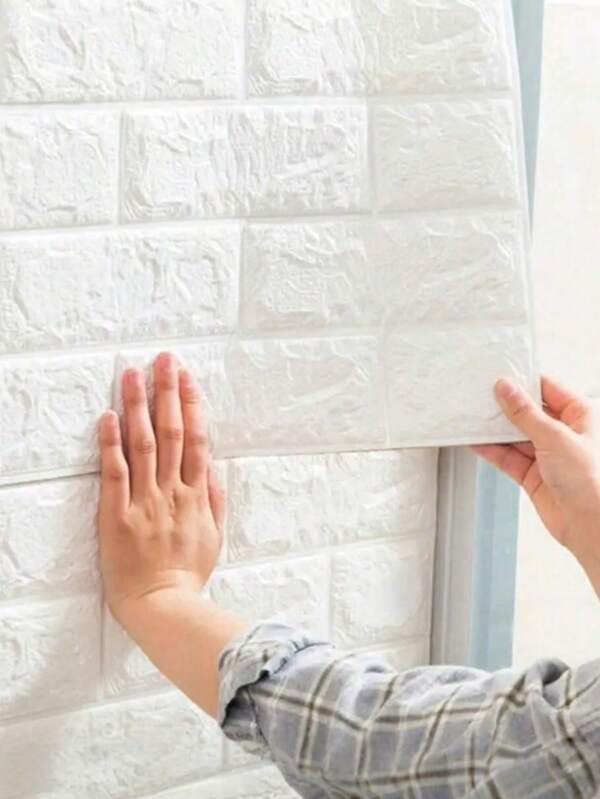 10pcs/1pc 3D Wall Tiles Stickers, Easy To Paste And Peel, White Rectangular Self-Adhesive Waterproof Wall Stickers, Easy To Clean And Freely Cut, Suitable For Kitchen, Living Room, Bathroom, Corridor Wallpaper Wall Paper Room Decor Wall Decor
