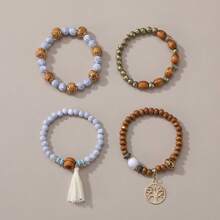 4 Stück/Set Neue Bohostil Quasten Perlen Mehrschichtiges Armband, kreative modische Frauenschmuckzubehör