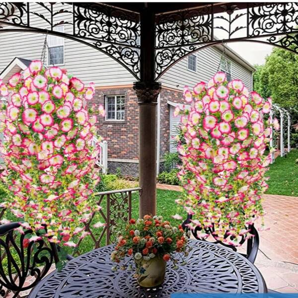 4pcs Artificial Hanging Flowers With Eucalyptus Leaves,UV-Resistant Morning Glory, Artificial Morning Glory Flower, Hanging Decoration Petunia Flowers, Hanging Baskets Artificial Flowers, Plastic Fake Hanging Baskets, Lifelike Flower Plant Garland, Artificial Flowers For Home Garden Weddings Decoration, Wall Decor For Spring Indoor Outdoor Garden Porch Eave