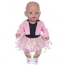 16-18 英寸彩虹条纹不对称肩部连衣裙和连体衣套装，适合 43 厘米重生娃娃，仅配件（不含娃娃） - 18吋娃娃衣服 - 查看 5