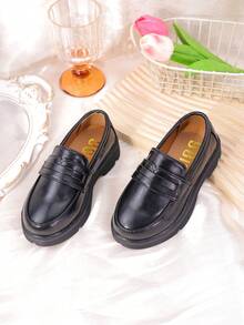 British Vintage Style Kids' Loafers, New Spring & Summer Flat Shoes For Girls Toddlers Infants, Black Boys' Slip-On Dress Shoes, Campus Casual Moccasins For Boys And Girls - Black - View 6