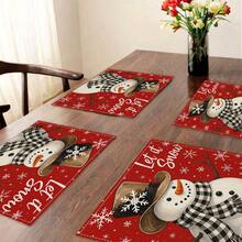 1/4 Set di Tovagliette Natalizie in Lino Stampato a Quadri Bufalo, Babbo Natale Invernale, Albero di Natale, Pupazzo di Neve e Cervo per Tavolo da Pranzo, Lavabili in Poliestere Rettangolari, Sottobicchieri, Tovaglie da Cucina, Tappetini per il Caffè, Adatti per Cucina, Sala da Pranzo, Matrimonio, Decorazione Casa, Decorazione Stanza, Decorazione Interna, Decorazione Tavolo, Decorazione Festa di Natale, Regalo Ideale