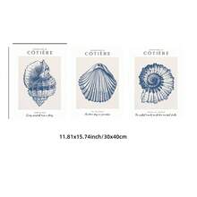 1/3 件蓝色复古贝壳艺术印刷品海岸墙面艺术套装，带米色贝壳，现代海洋主题海滩别墅装饰无框帆布海报，适用于壁画、宿舍装饰、家居装饰、海岸美学和完美的礼品套装（3 件套无框印刷品）| 墙面印刷品、印刷品、海滩毕业典礼、返校、度假旅行、时髦海报 - 彩色 - 查看 12
