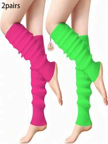 2pairs Buauty Leg Warmers For Women 80s 90s Outfit Fashion Neon Ribbed Leg Socks Fashion Y2k Neon Accessories Sports Yoga - Multicolor - View 10