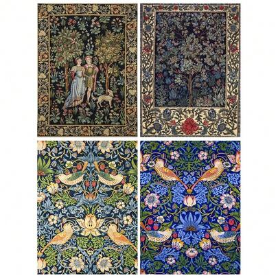 成人圆形亚克力钻石画套装 - William Morris 复古叶花，DIY 手工 5D 钻石画套装，适用于墙面装饰、家居装饰、装饰品、圣诞礼物 - 全钻石刺绣十字绣工艺品