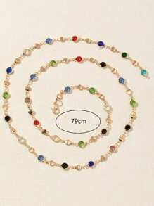 1pc New Bohemian/Golden/Silver Beaded Y-Necklace, Suitable For Party, Banquet, Vacation, Summer, Beach, Random Colored Rhinestones