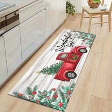 1 buc Covor Decorativ de Alergător de Toamnă cu Camion Retro de Crăciun, Covor de Alergător Antiderapant cu Pitici de Crăciun, Covor de Bucătărie Lavabil cu Fermieri, Folosit pentru Coridoare, Spălătorii, Pasaje de Verandă, Preșuri de Toamnă.