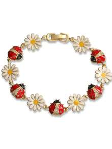 1pc Ladybug & Flower Decor Chain Bracelet, Multi-Color Cubic Zirconia Copper Alloy, Cute Nature Style, Couples Accessory For Casual Wear, Party - Multicolor - View 14