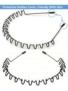 Black Metal Coil Headband - Elastic, Non-Slip Grip Headband, Wavy Design, Suitable For Outdoor Sports And Fashion Accessories, Hair Decorations