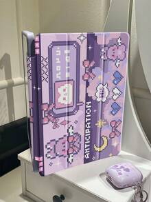 漂亮可爱的紫色游戏兔蝴蝶结双面彩绘亚克力透明水晶背板，防震，兼容第 7 代和第 8 代（10.2 英寸）iPad，第 10 代保护壳，内置笔槽，支持睡眠和唤醒，节日礼物，新年礼物 - 彩色 - 查看 7