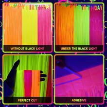 Glow In The Dark Party Supplies, 3Pcs Neon Party Decorations 9.9 X 6.6 Ft Fluorescent Macaron Orange, Yellow And Fuchsia Tinsel Foil Fringe Curtains, Glow Photo Booth Prop Backdrop Streamer