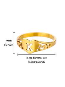 1PC Fashion Hollow Initial Letter Heart Rings For Women Gold Color Stainless Steel A-Z Letter Ring Aesthetic Wedding Jewelry Gift - Yellow Gold - View 46