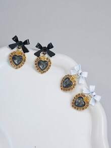 黑色蝴蝶结耳钉、心形耳环、派对珠宝、圣诞节、万圣节、新年、情人节礼物，适合送给女士、妈妈、家人、朋友 - 彩色 - 查看 14