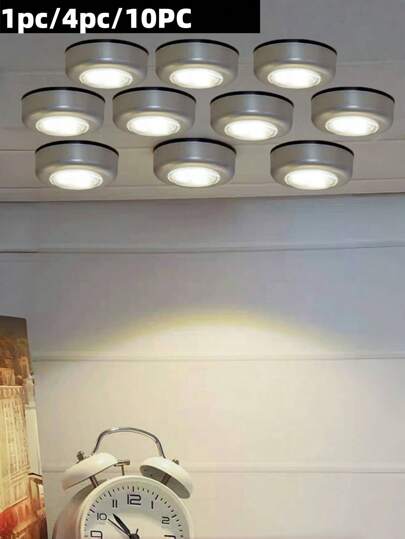1 pieza/4 piezas/10 piezas Luces adhesivas con alimentación por batería, Luces de empuje/tracción, Apliques de pared, Focos, Adecuadas para armario, Closet, Pasillo, Cocina, Baño, Sala de usos múltiples, Control táctil inalámbrico