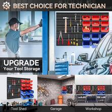 DIY Wall-Mounted Storage System With 30 Bins And 64x41cm Backboard For Tool Organization - Merah+Biru - View 6