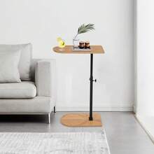 C-Shaped Side End Table, Sofa Tub End Table, Bathtub Tray Table - Baumstammfarbe+Schwarz - View 1