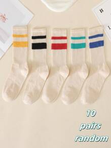 5/10/15 pares de calcetines de mujer de unicolor con rayas coloridas - calcetines deportivos diarios resistentes, rayas multicolor para deportes al aire libre y uso diario, calcetines para parejas hombre y mujer