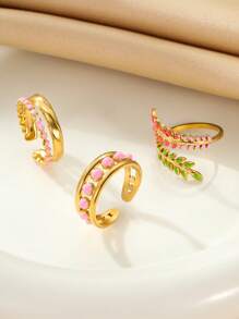Set de 3 anillos de acero inoxidable de color dorado con diseño de espiga, de estilo sencillo y elegante, adecuado para uso diario de mujeres o como regalo