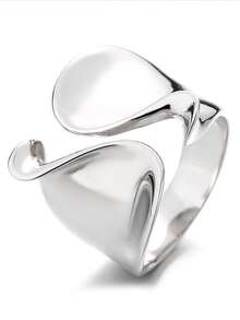 1PC Silvery Rings For Women Couple Minimalist Handmade Simple Big Ring Party Jewelry Gift - Silver - View 5