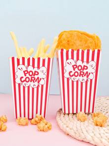 10pcs/20pcs/50pcs Movie Night Popcorn Paper Boxes, Retro Party Design Red & White Striped Vintage Carnival Pattern Mini Popcorn Boxes, Paper Popcorn Containers Suitable For Christmas Party - Red and White - View 3