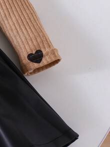 2 件套女童甜心印花长袖上衣 + 裙子套装，适合春秋季休闲装 - 黑色 - 查看 6