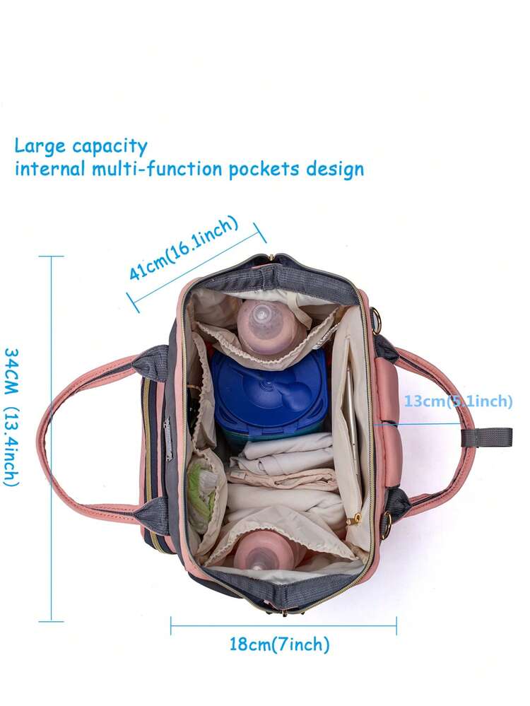 1pc Oxford Cloth Mummy Bag With Multiple Compartments, Large Capacity Maternity Diaper Bag For Traveling, Backpack Design Suitable For Pregnant Women - Multicolor - View 3