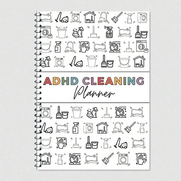 1pc ADHD Cleaning Planner ,Home Cleaning Schedule,Weekly,Monthly,Yearly Cleaning Checklist,Declutter,Family Chore Chart,Family Planning,School Supplies,Back To School,Editable Template