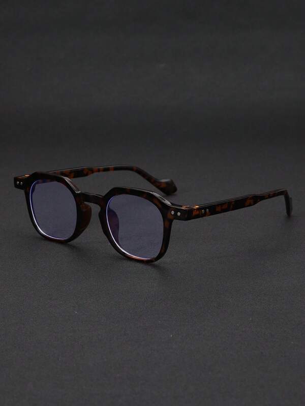 1pc New 2025 Style Men Square Rivet Simple Plain Glasses, Vintage Unique Plain Glasses Suitable For Computer, Decoration, Daily Outfit