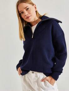 BIANCO LUCCI 休闲纯色落肩毛衣，百搭秋冬