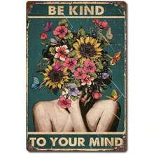 1pc Pot Poster, Be Kind To Your Mind, Girl Power, Flower, Botanical Print,Antique Tin Signs, Retro Posters Bar Pub Wall Decor-8x12inch(20x30cm) - 彩色 - 查看 1