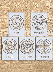 5pcs Celtic Elements Template Set - Air, Water, Earth, Fire, Soul | Reusable A5 Size, Suitable For Wood, Canvas, Fabric, Etc. | DIY Crafts, Art Projects, Home Decoration Templates, School Supplies,Back To School