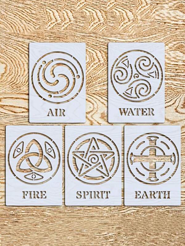 5pcs Celtic Elements Template Set - Air, Water, Earth, Fire, Soul | Reusable A5 Size, Suitable For Wood, Canvas, Fabric, Etc. | DIY Crafts, Art Projects, Home Decoration Templates, School Supplies,Back To School