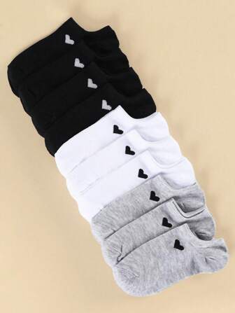 6/10 pares de calcetines bajos y sencillos de estilo casual, calcetines de mujer con diseño de corazón suave y cómodo, que absorbe la humedad, adecuado para uso diario, deportes en casa, oficina, todas las estaciones y festivales, regalo de Navidad