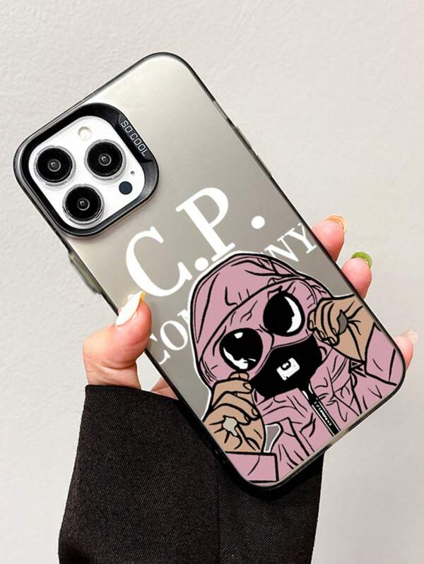 1 pièce Coque rigide argentée colorée IMD Energetic, protection d'objectif minimaliste, marque CP, rose avec motif portrait d'homme, compatible avec iPhone 16 Pro Max, 15/14 Plus/13/12/11, compatible avec les séries Samsung.
