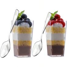 Local Shipping-Zappy 60 Pack 3 Oz Square Mini Dessert Cups With Lids And Spoons Dessert Shooter Cups With Spoons Appetizer Cups Parfait Glasses Dessert Shot Glasses For Party Clear Tumbler Cups - 50個3盎司方形杯和50個湯匙 - 查看 4