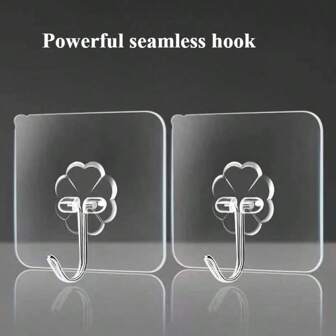 10/20/40/48pcs Heavy Duty Transparent Adhesive Wall Hooks - Reusable, No Drill, Waterproof And Oil-Proof, Suitable For Kitchen, Bedroom, Living Room, Bathroom For Various Hanging Items