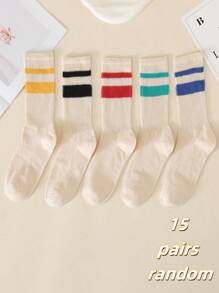 5/10/15 pares de calcetines de mujer de unicolor con rayas coloridas - calcetines deportivos diarios resistentes, rayas multicolor para deportes al aire libre y uso diario, calcetines para parejas hombre y mujer