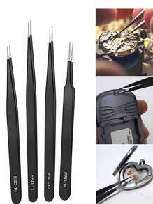 Set di 9 pinzette di precisione in acciaio inossidabile antistatico, adatte per elettronica, saldatura, lavori di laboratorio, creazione di gioielli, modellismo e artigianato