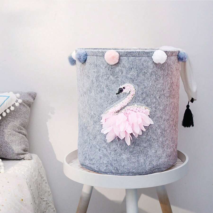 OYHOMO Gray Swan Storage Basket Felt Laundry Hamper Collapsible Storage Bin Organizer For Toys, Clothes, Bedroom, Bathroom, Home Decor - Grey - View 1