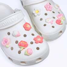 12pcs Cherry Blossom Themed Hole Decoration Shoe Charms - Pink & White Flowers, Romantic Spring Shoe Ornaments - Pink - View 2