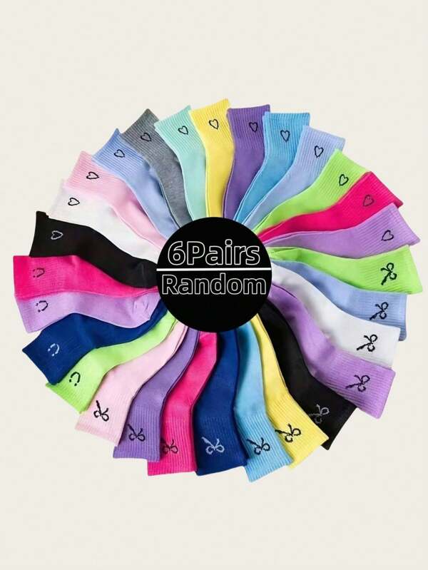 6/10/20 Paar Damen sortierte, bunte Herz-, Schleifen-, Lächelndes Gesicht Modische, vielseitige Knöchelsocken
