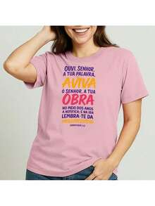 Camiseta Aviva Senhor a Tua Obra Evangelismo Missão Habacuque Versiculo Biblico - Rosa - Visão 4