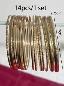 14 buc/set brățări minimaliste stratificate pentru femei, bijuterii zilnice elegante și la modă - Aur - Vizualizare 2