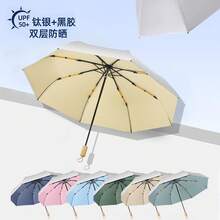 Umbrellas And Rain Hat Umbrellas - Tri-fold Double-layer Titanium Silver Milky Blue - View 3