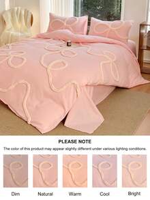 2/3pcs Pink Bow Pattern Tufted Polyester Duvet Cover Set, Chic Modern Luxury Bedding Set For All Seasons, Soft& Breathable (1 Duvet Cover+ 1/2 Pillow Shams, No Filler), Kids Teens Girls Bedding Set, Kids Gift