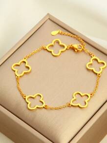 1 pulsera de cadena de oro de 18k con cuatro hojas de hierba simples