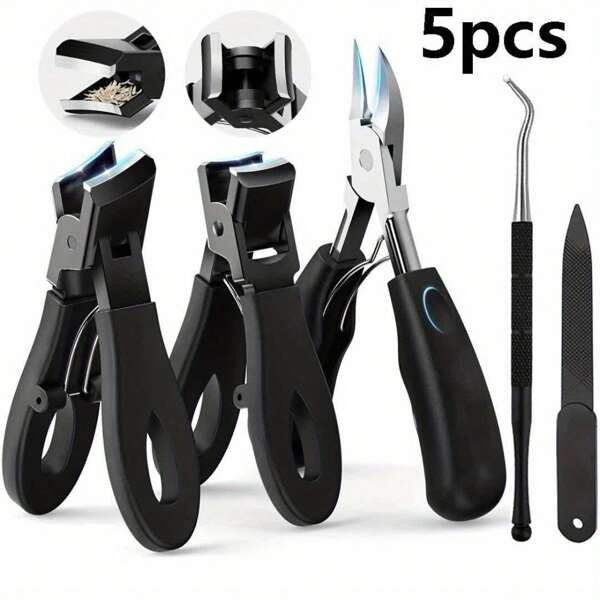 5 Stücke Set Fußnagel-Großkopfkneifer für Senioren - Kneifer mit weiter Backenöffnung für dicke und eingewachsene Zehennägel, professioneller Dauerhafte Nagelknipser für Herren und Senioren